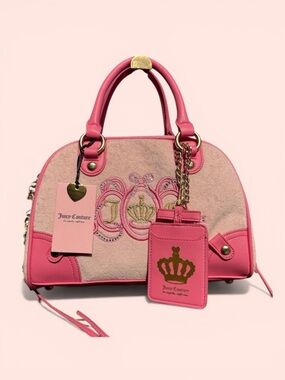 NWT! Juicy Couture Pink Velour Rhinestone Bag Card Holder Keychain Included